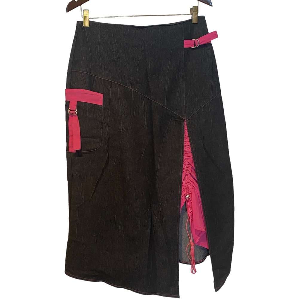 Made in France Vintage Chic Contemporary Asymmetric Pink Denim Skirt. 10
